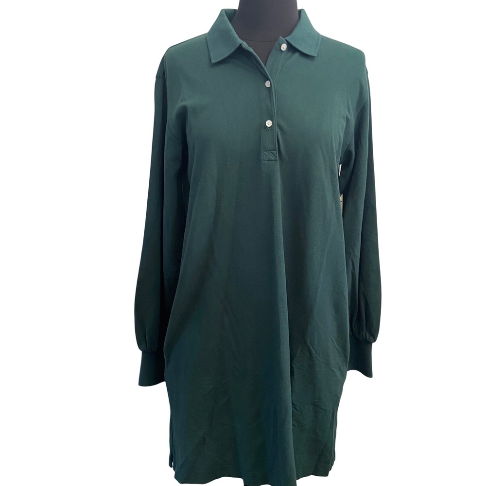 Tuckernuck Women's Small June Bug Pique Polo Dress Long Sleeve Green NEW Pockets
